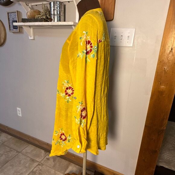 Fig and flower Anthropologie button up gauzy shirt size 2XL yellow embroidered f - Picture 5 of 11